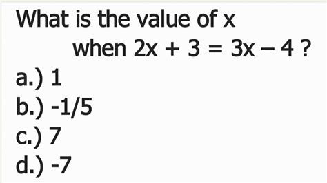 Question 1: What is the value of X in the equation x² + 2x + 7 = 0?